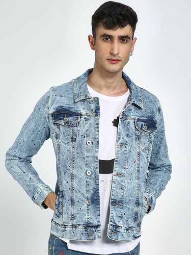 Acid Wash Paint Splatter Denim Jacket