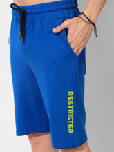 "RESTRICTED" solid print persian blue basic shorts